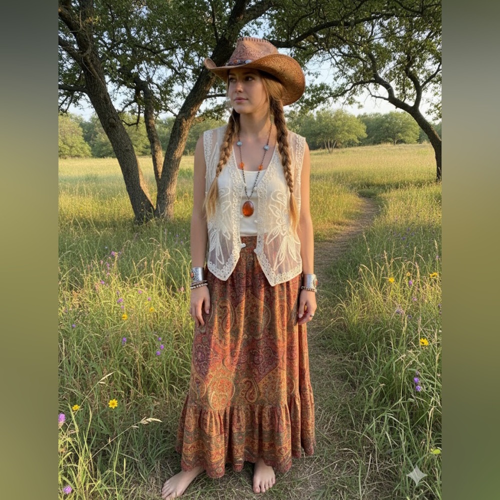 Andrea Vintage Ivory Sheer Lace Embroidered Vest Festival Boho Top Blouse M